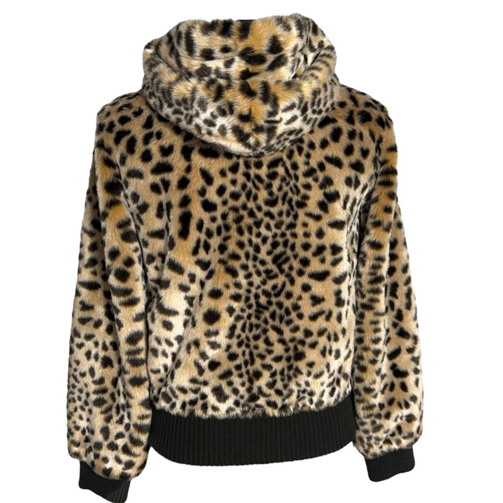 Vintage leopard print faux fur hooded bomber Jacket 90’s Y2K Size Medium - Picture 4 of 9